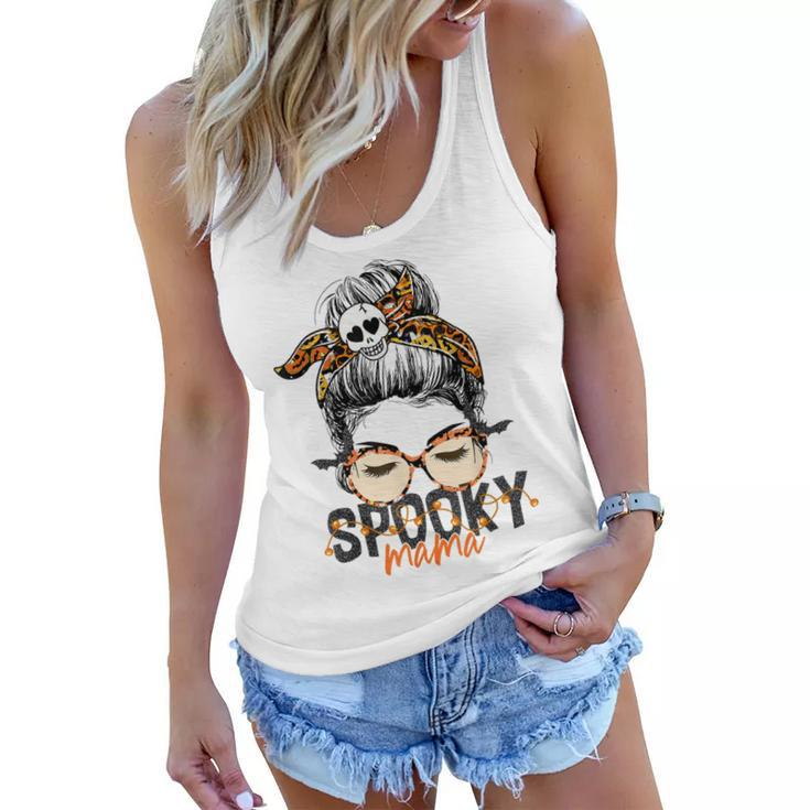 Spooky Mama Halloween Costume Skull Mom Leopard Messy Bun  Women Flowy Tank