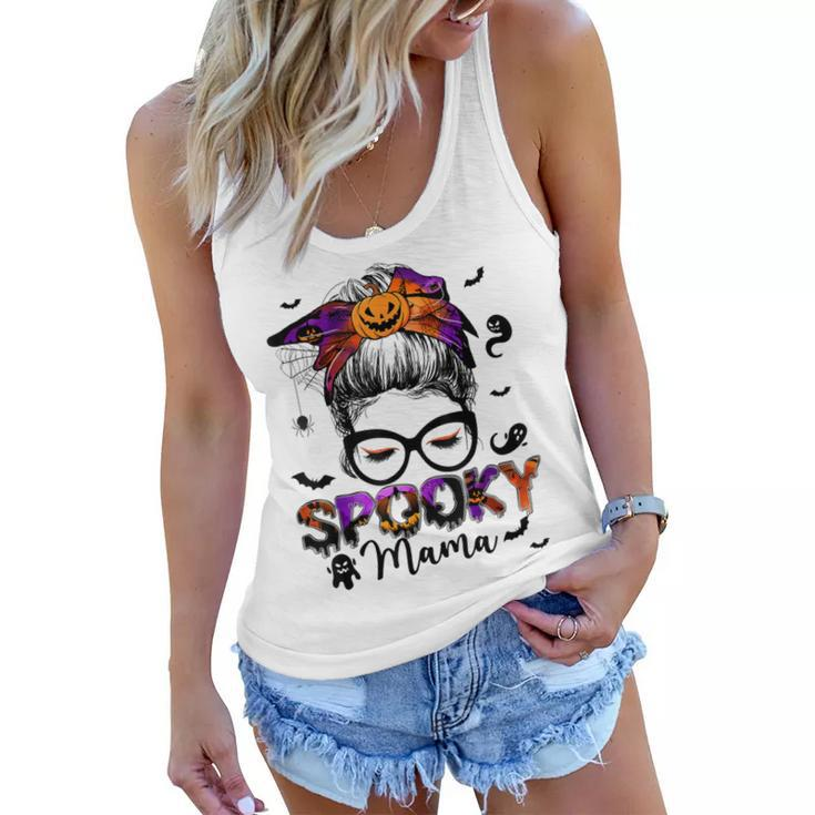 Spooky Mama Messy Bun Halloween Jack O Lantern Mom  Women Flowy Tank