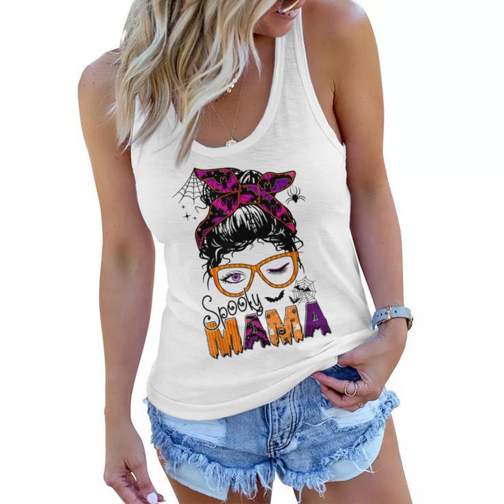 Spooky Mama Messy Bun Mom Life Halloween Costume  Women Flowy Tank