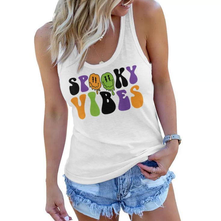 Spooky Vibes Dripping Smile Face Funny Halloween Night Party  Women Flowy Tank