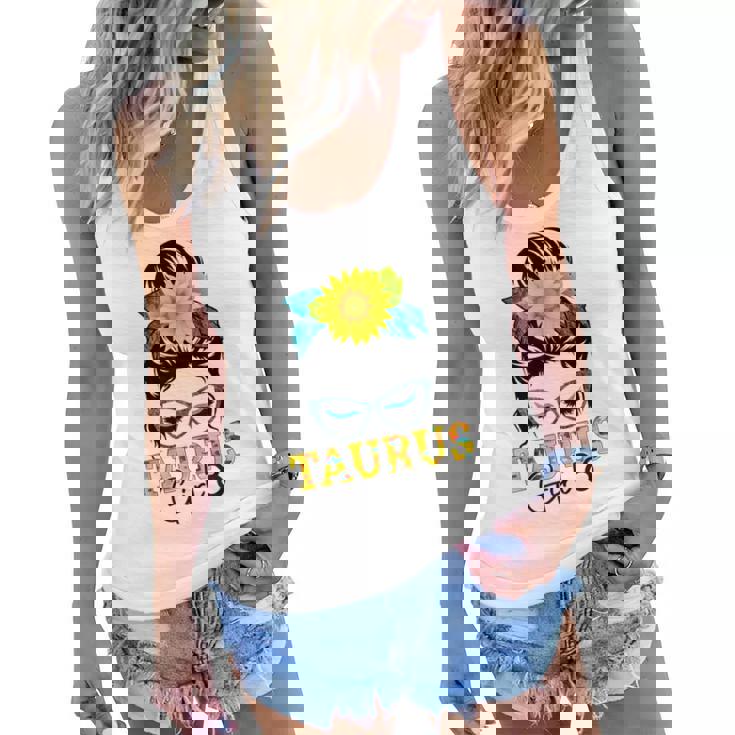 Taurus Girl Birthday Messy Bun Hair Sunflower  Women Flowy Tank