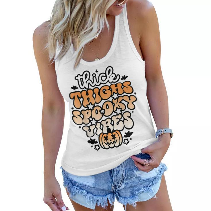 Thick Thighs Spooky Vibes Retro Groovy Halloween Spooky  Women Flowy Tank