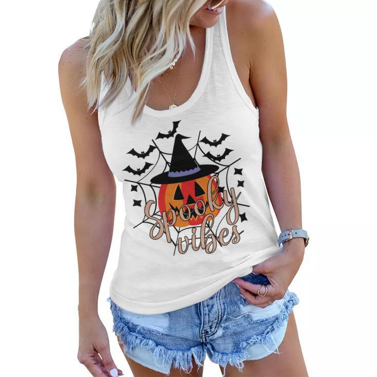 Thick Thights And Spooky Vibes Halloween Pumpkin Ghost Women Flowy Tank