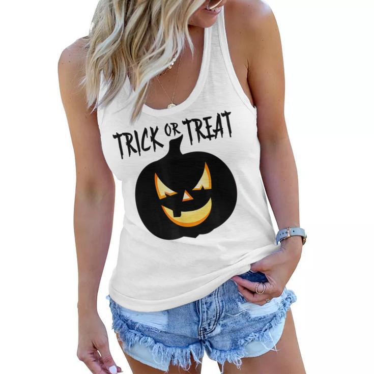 Trick Or Treat Scary Lit Pumpkin Halloween  Women Flowy Tank
