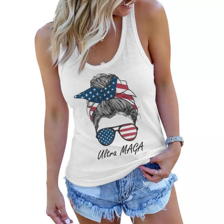 Ultra Maga Messy Bun Parody Trump 2024 Anti Biden Tshirt Women Flowy Tank