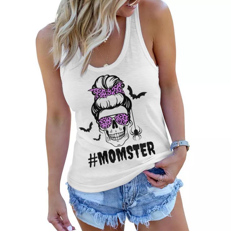 Womens Momster Funny Halloween Costume Skull Mom Messy Bun Women Flowy Tank