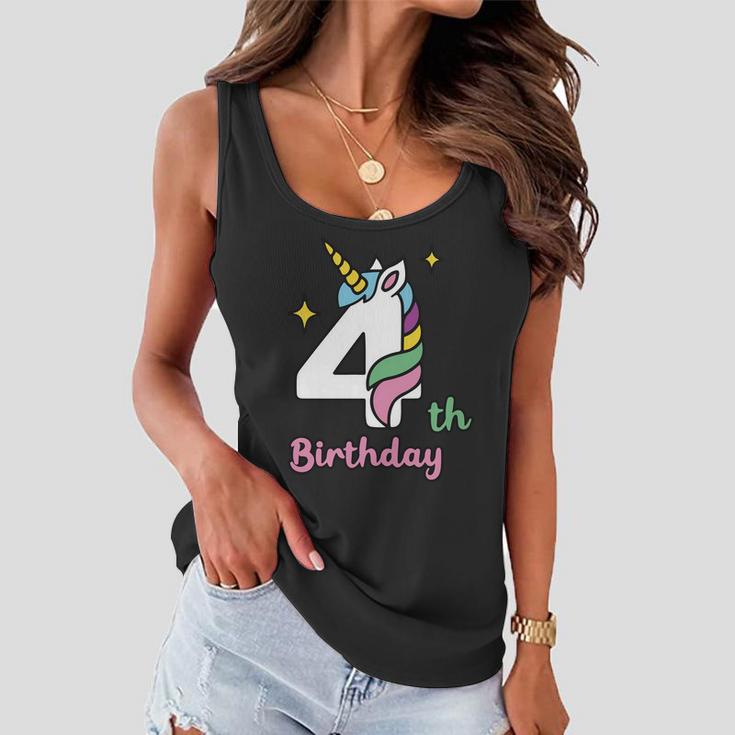 4Th Birthday Unicorn Four Unicorn Birthday Unicorn Birthday Women Flowy Tank