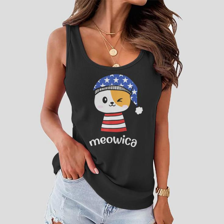 4Th Of July Cat Meowica Independence Day Patriot Usa Flag Women Flowy Tank