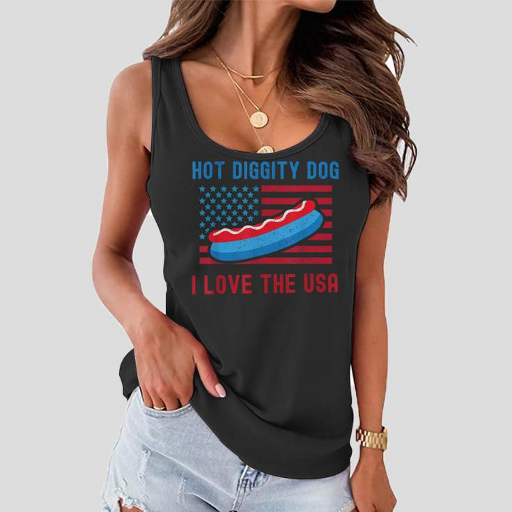 4Th Of July Hot Diggity Dog I Love The Usa Funny Hot Dog Women Flowy Tank