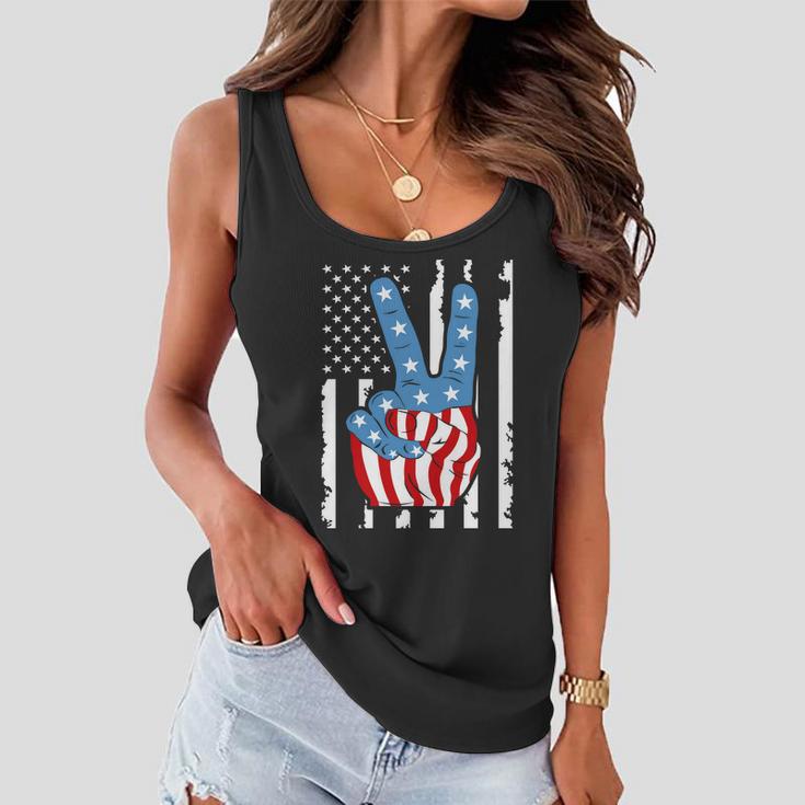 4Th Of July Peace Hand American Flag Women Flowy Tank