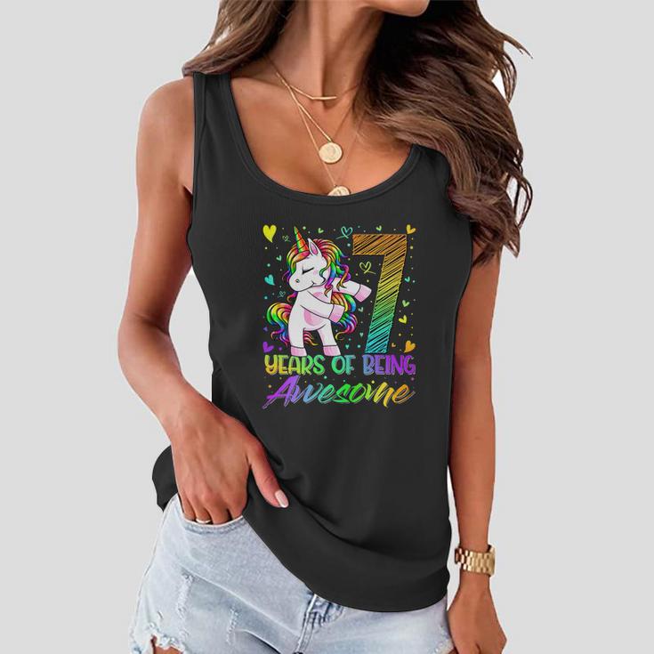 7Th Birthday 7 Year Old Girl Flossing Funny Unicorn Party Women Flowy Tank