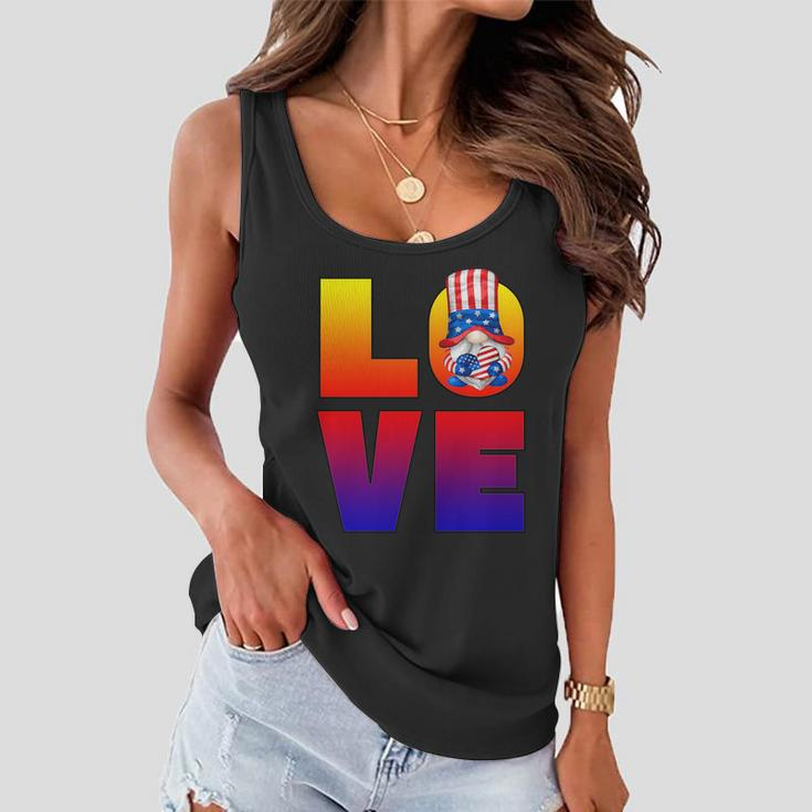 American Flag Gnome Shows Love Patriotic Heart 4Th Of July Gift Women Flowy Tank