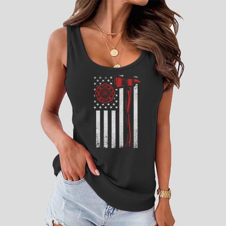 Axe Fire Dept American Flag Thin Red Line Women Flowy Tank