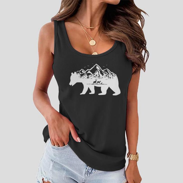 Bear Mountains With Deer Family Nature Fan Women Flowy Tank