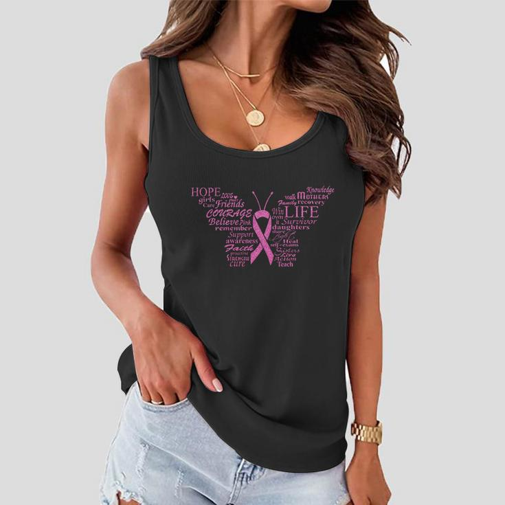 Breast Cancer Awareness Butterfly Ribbon Quotes Tshirt Women Flowy Tank