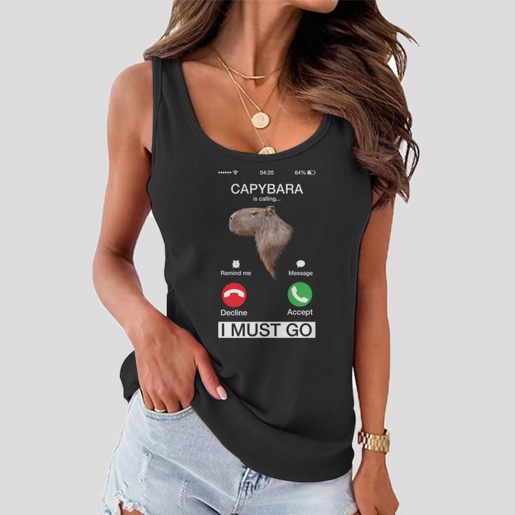 Capybara Is Calling Funny Capibara Rodent Animal Lover Humor Cute Gift Women Flowy Tank