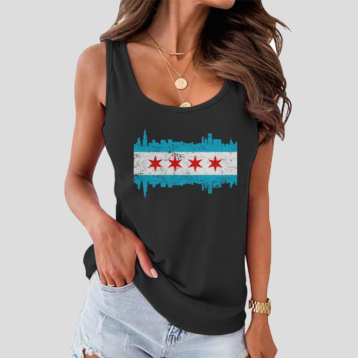 Chicago City Skyline Flag Vintage Women Flowy Tank