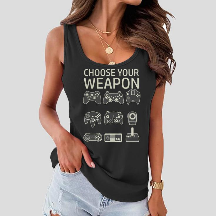 Choose Your Weapon Gaming Controllers Console Gamer Funny Tshirt Women Flowy Tank