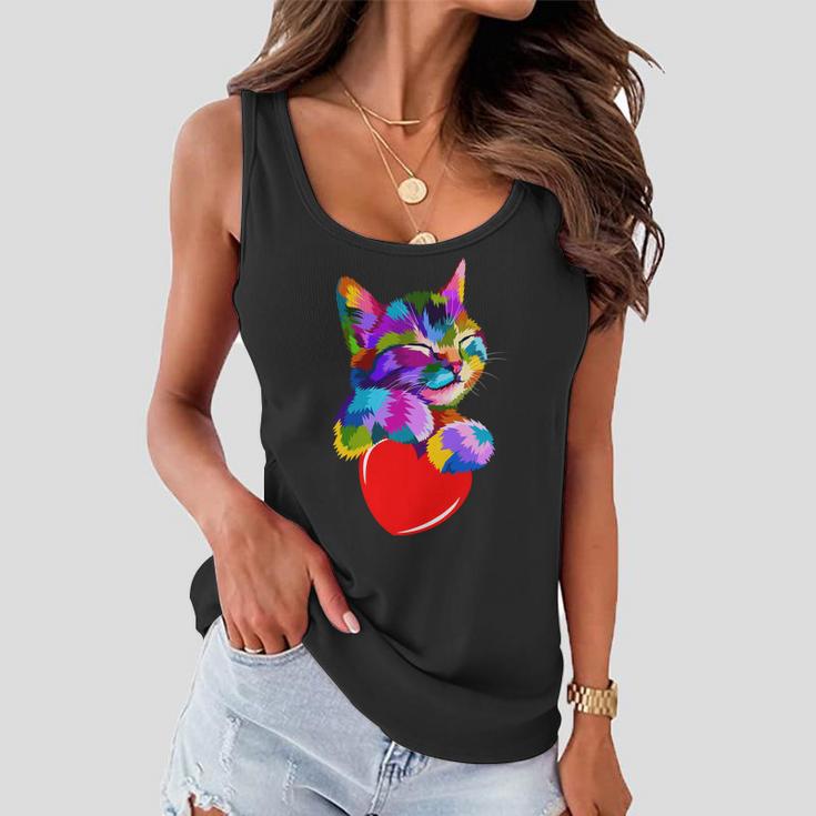 Colorful Cat Full Of Love Kitten Lovers Women Flowy Tank