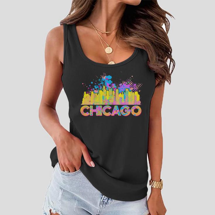 Colorful Chicago Skyline Paint Women Flowy Tank