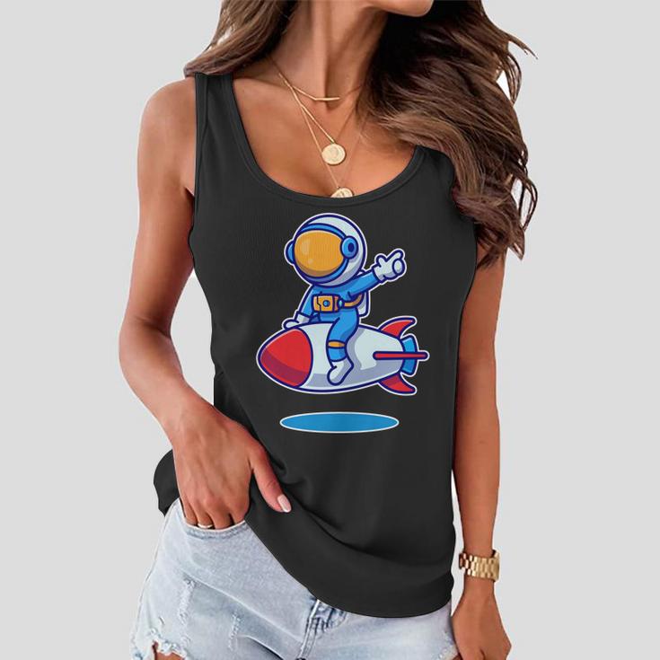 Cute Astronaut On Rocket Cartoon Women Flowy Tank