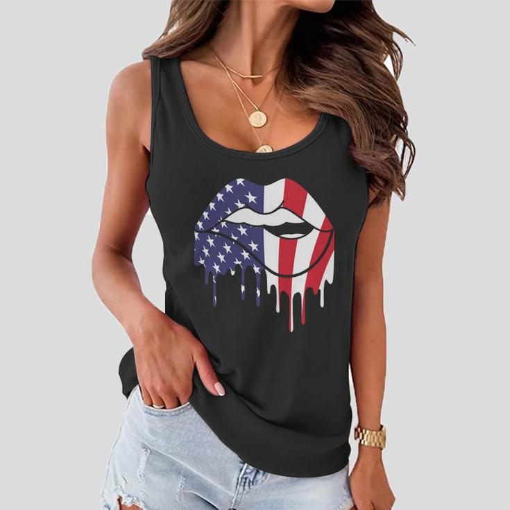 Cute Dripping Lips 4Th Of July Usa Flag Graphic Plus Size Women Flowy Tank