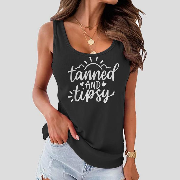 Cute Summer Tanned And Tipsy Funny Salty Beaches Girls Trip Women Flowy Tank
