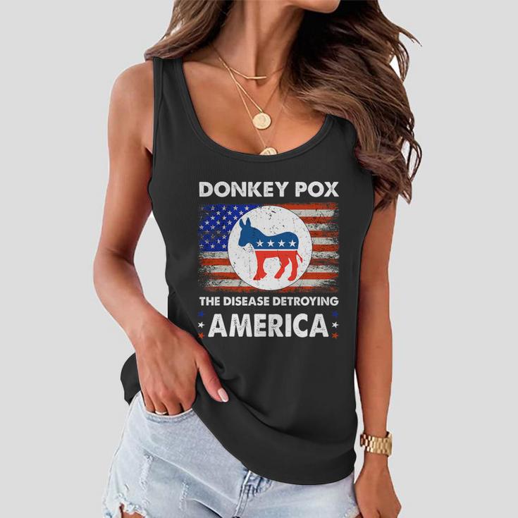 Donkey Pox The Disease Destroying America Usa Flag Funny Women Flowy Tank