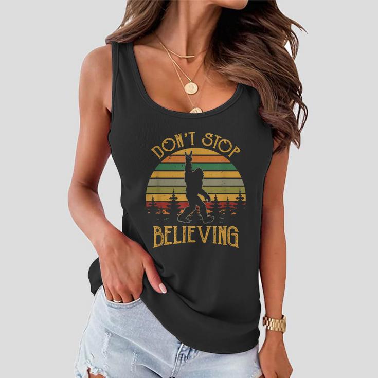 Dont Stop Believing Bigfoot Rock And Roll Retro Sasquatch Women Flowy Tank