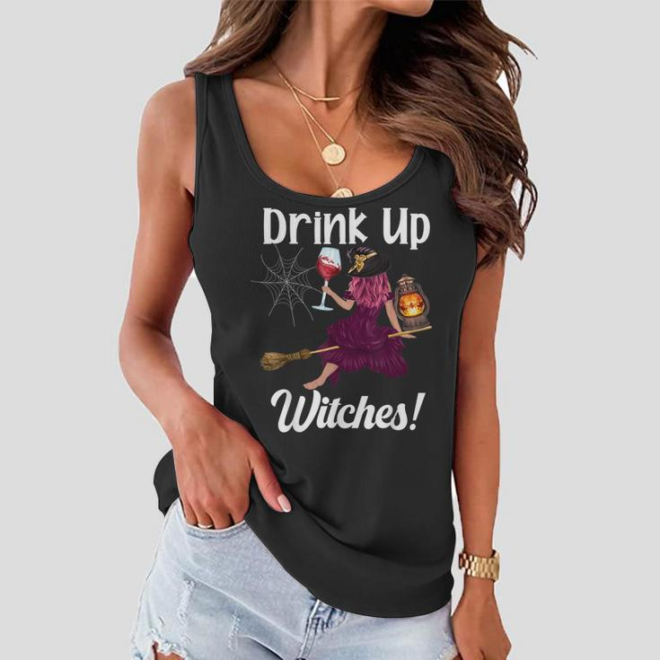 Drink Up Witches Funny Witch With Big Wine Glass Halloween Women Flowy Tank