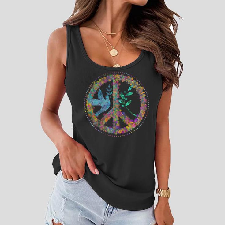 Earth Watercolor Peace Sign Women Flowy Tank