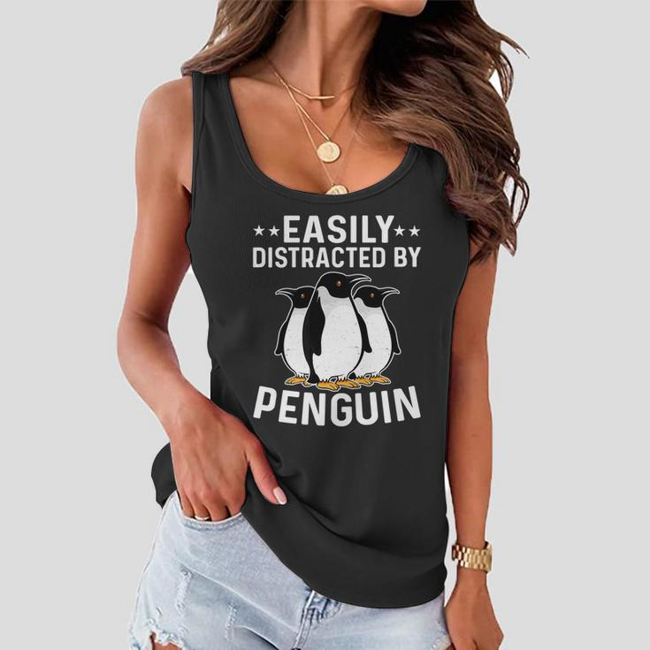 Easily Distracted By Penguins Gentoo Adelie Penguin Lovers Gift Women Flowy Tank