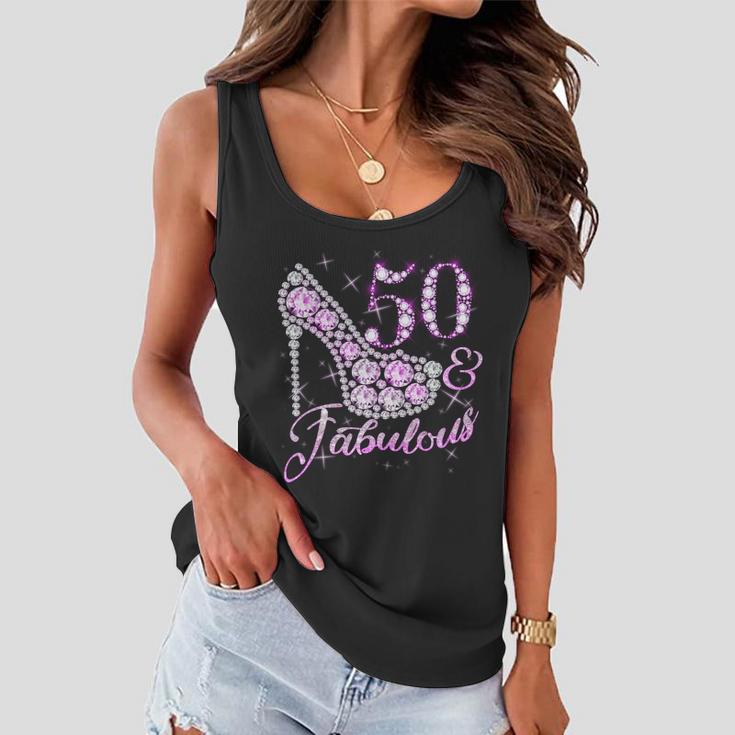 Fabulous & 50 Sparkly Shiny Heel 50Th Birthday Tshirt Women Flowy Tank