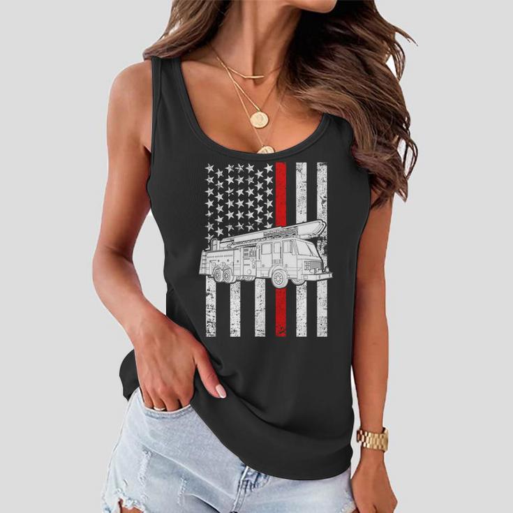 Fire Truck American Firefighter Thin Red Line Flag Tshirt Women Flowy Tank