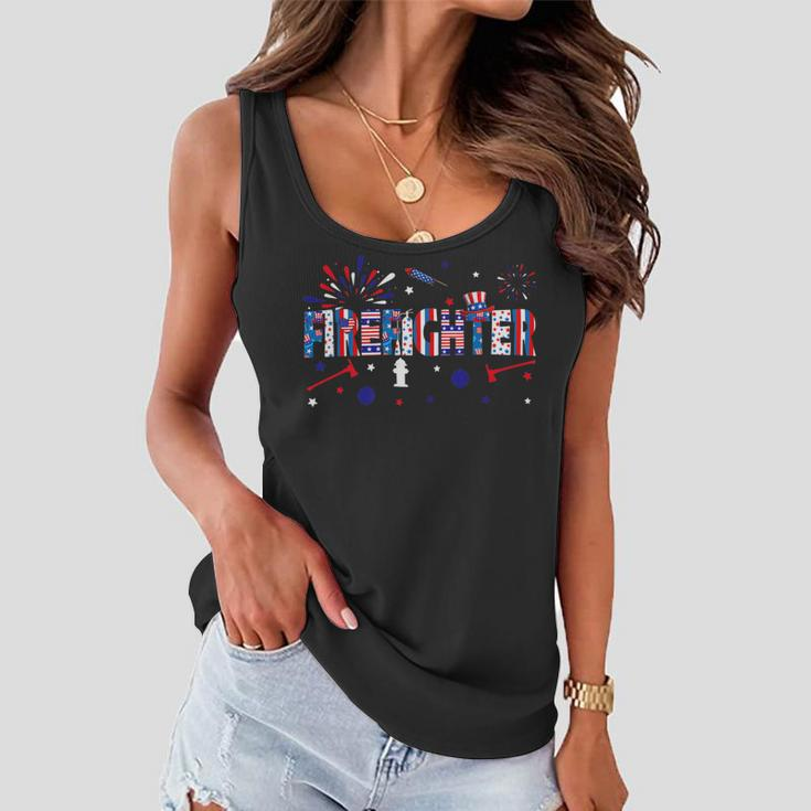 Firefighter Retro American Flag Firefighter Jobs 4Th Of July Fathers Day Women Flowy Tank