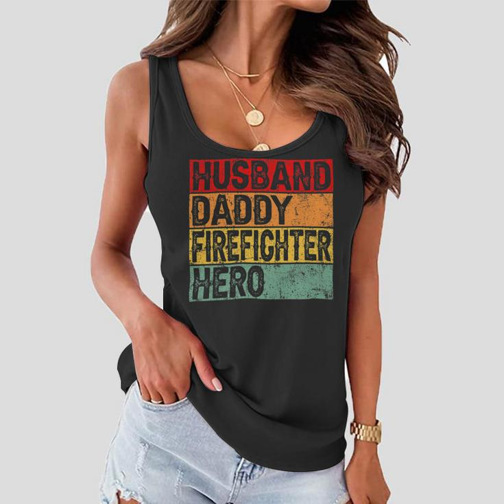 Firefighter Retro Vintage Husband Daddy Firefighter Fathers Day Dad Women Flowy Tank