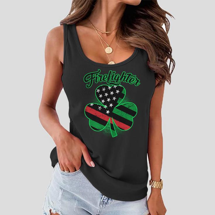 Firefighter St Patricks Day Red Line Clover Women Flowy Tank