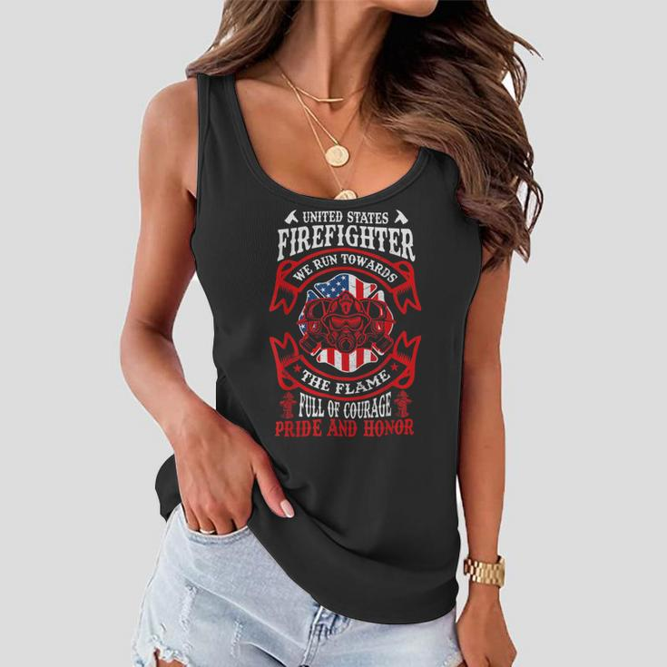 Firefighter United States Firefighter We Run Towards The Flames Firemen _ V3 Women Flowy Tank