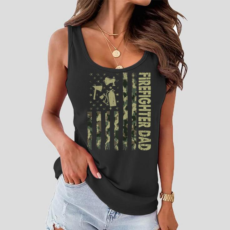 Firefighter Usa Flag Camouflage Firefighter Dad Patriotic Fathers Day Women Flowy Tank