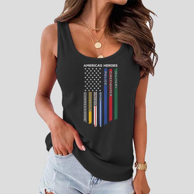 First Responders Police Military Firefighter Nurse Back Tshirt Women Flowy Tank