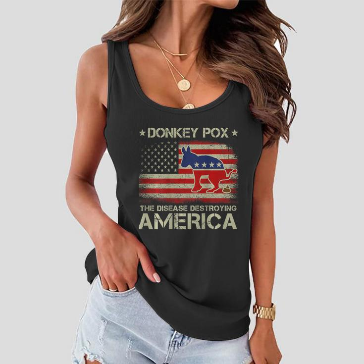 Funny Biden Donkey Pox The Disease Destroying Vintage America Flag Women Flowy Tank