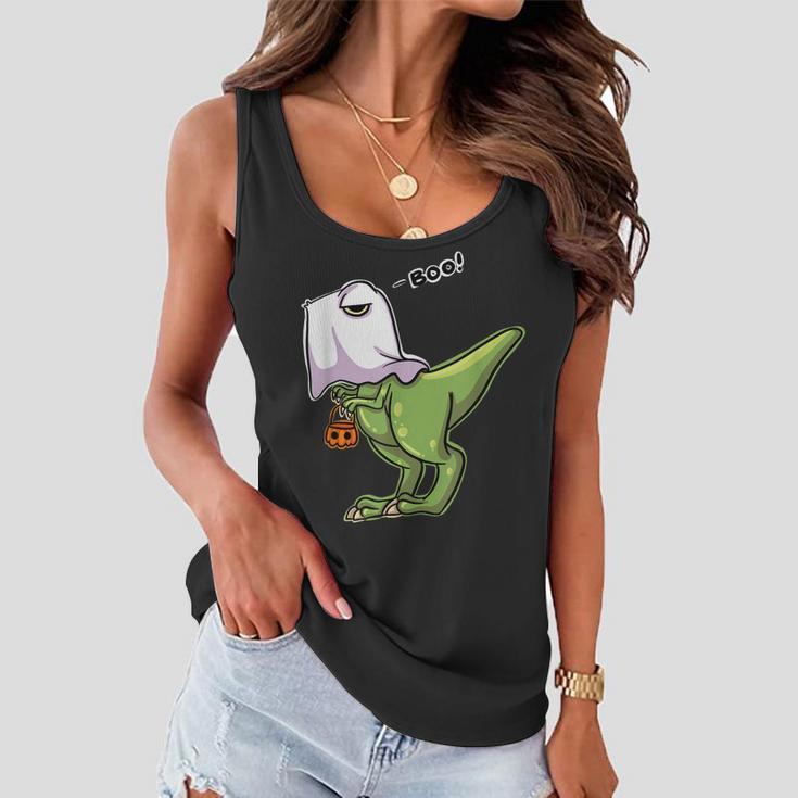 Funny Dinosaur Dressed As Halloween Ghost For Trick Or Treat Women Flowy Tank