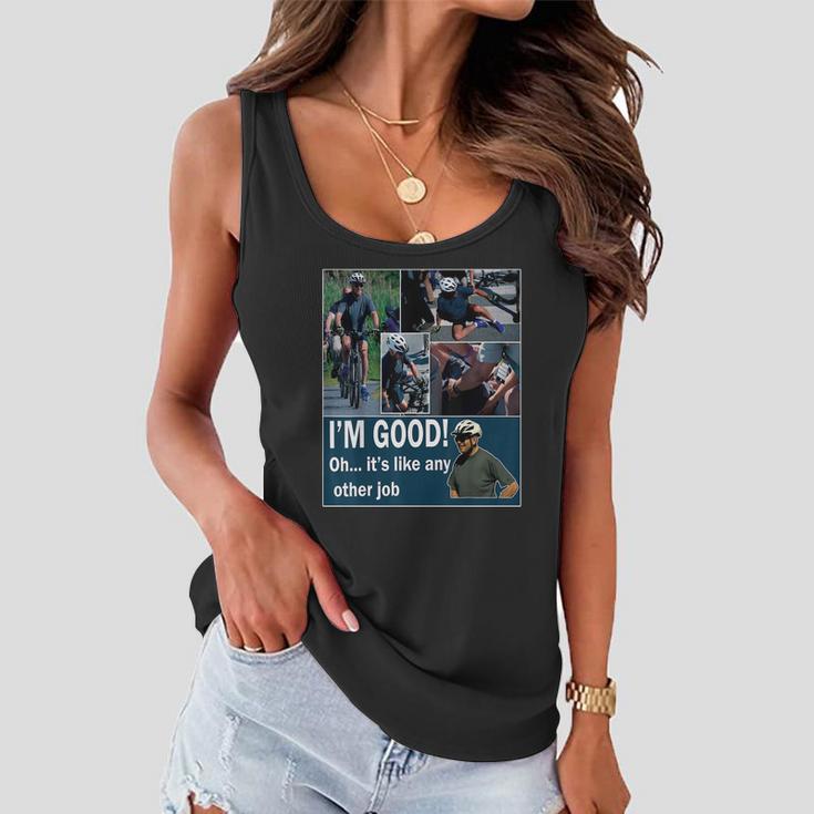 Funny Joe Biden Falling Off Bicycle Bike Meme Women Flowy Tank