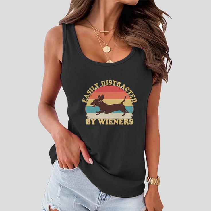 Funny Retro Easily Distracted By Wieners Dachshund Fan Women Flowy Tank