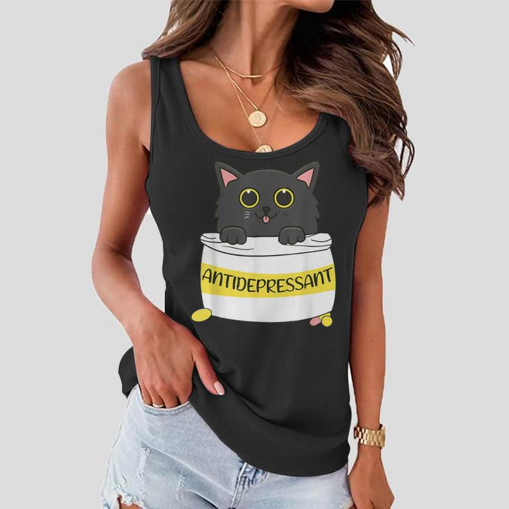 Fur Antidepressant Cute Black Cat Illustration Pet Lover Women Flowy Tank