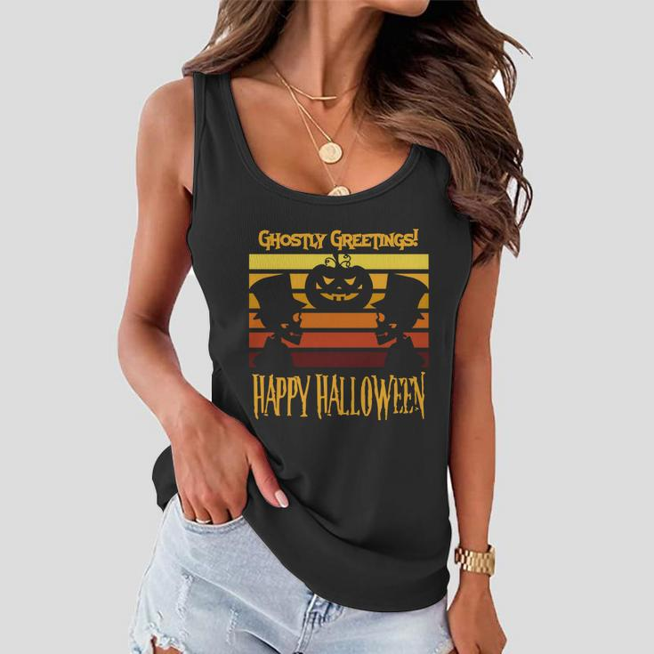 Ghostly Greetings Happy Halloween Funny Halloween Quote Women Flowy Tank