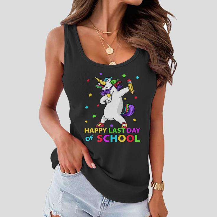 Happy Last Day Of School Funny Unicorn Cute Teacher Student Cute Gift Women Flowy Tank