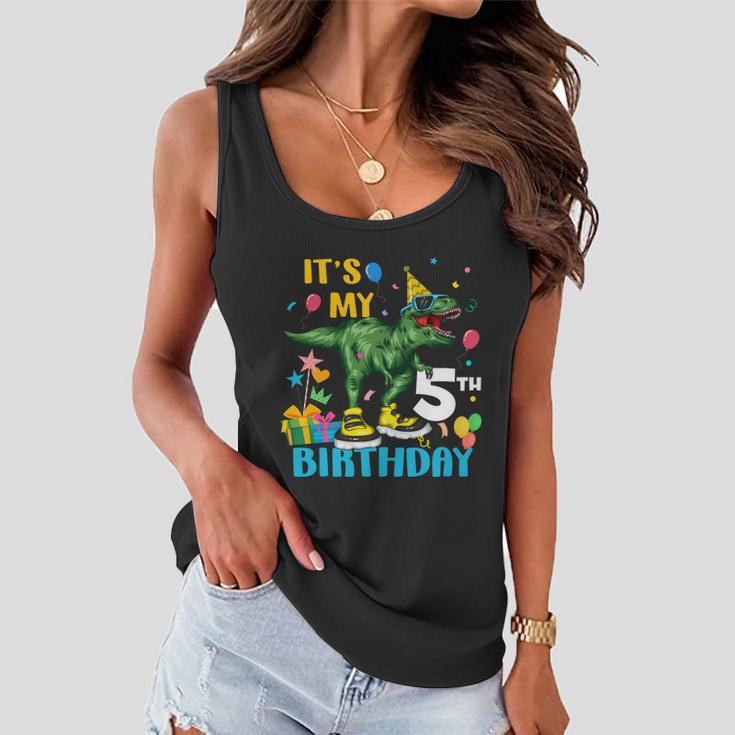 Kids Boys Its My 5Th Birthday Happy 5 Year Trex Tshirt Women Flowy Tank