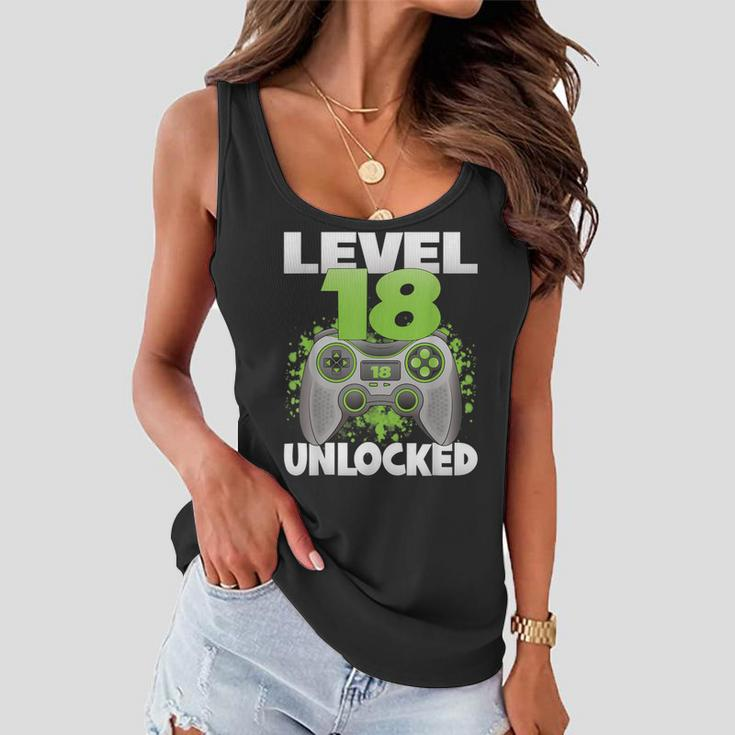 Level 18 Unlocked Video Gaming 18Th Birthday 2004 Gamer Game Women Flowy Tank