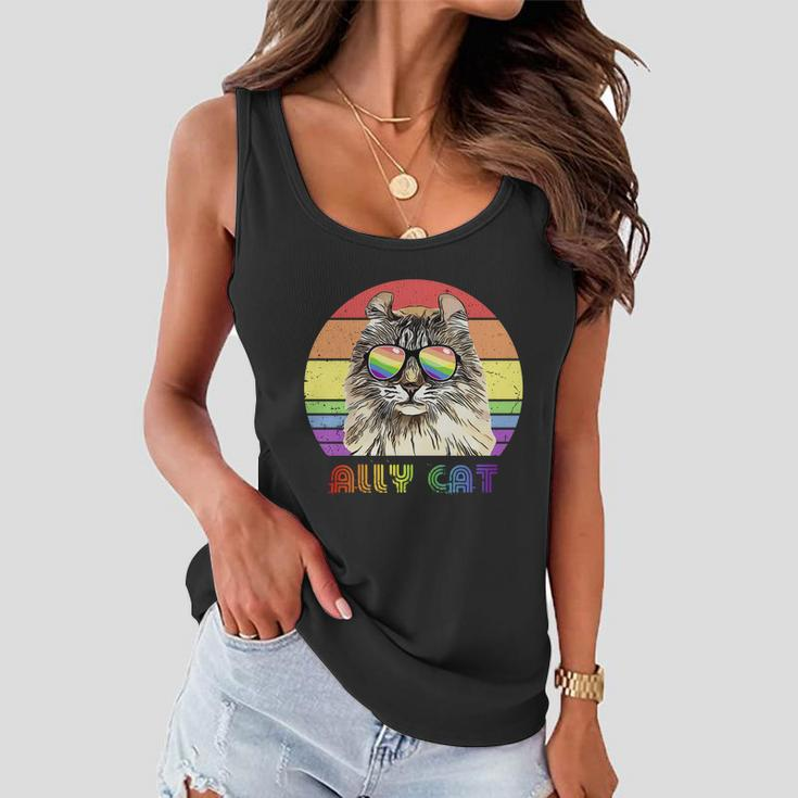 Lgbtq Ally Cat Rainbow Gay Pride Flag Lgbt Funny Gift Women Flowy Tank